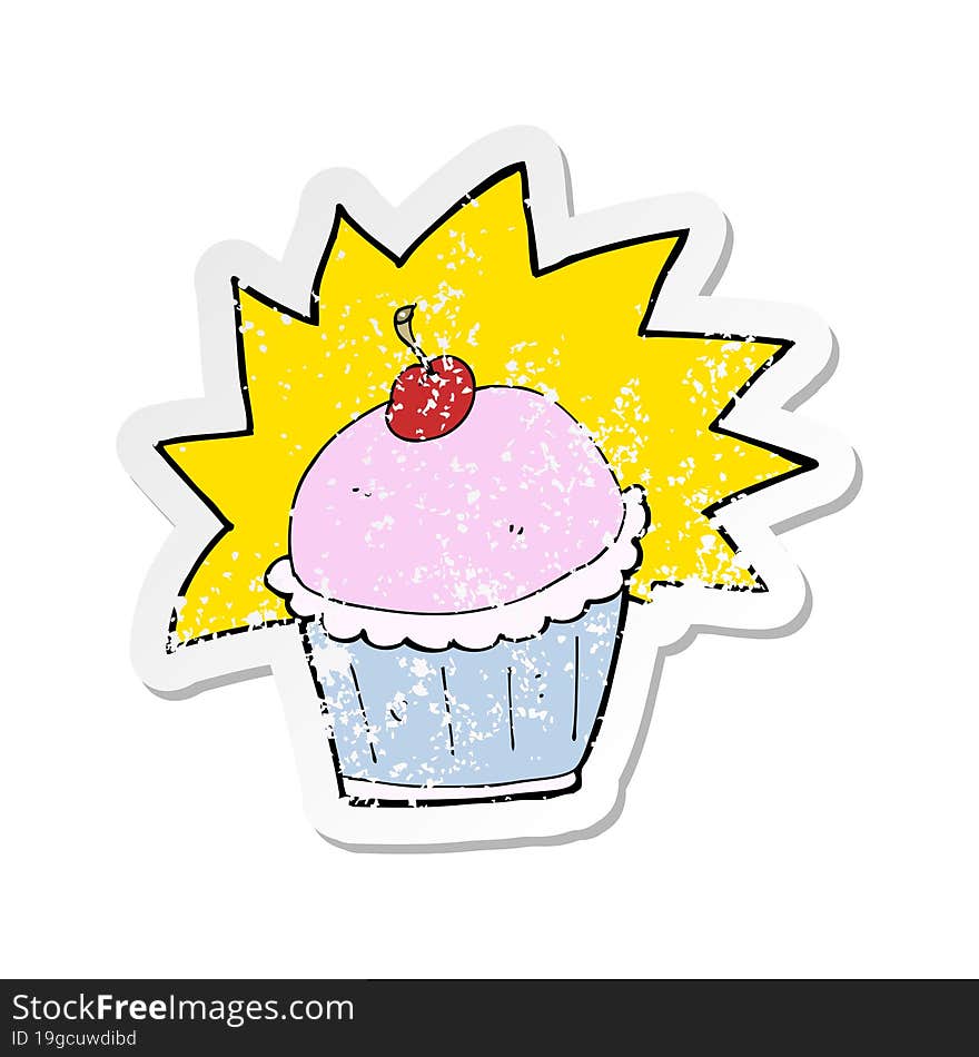 retro distressed sticker of a cartoon cupcake