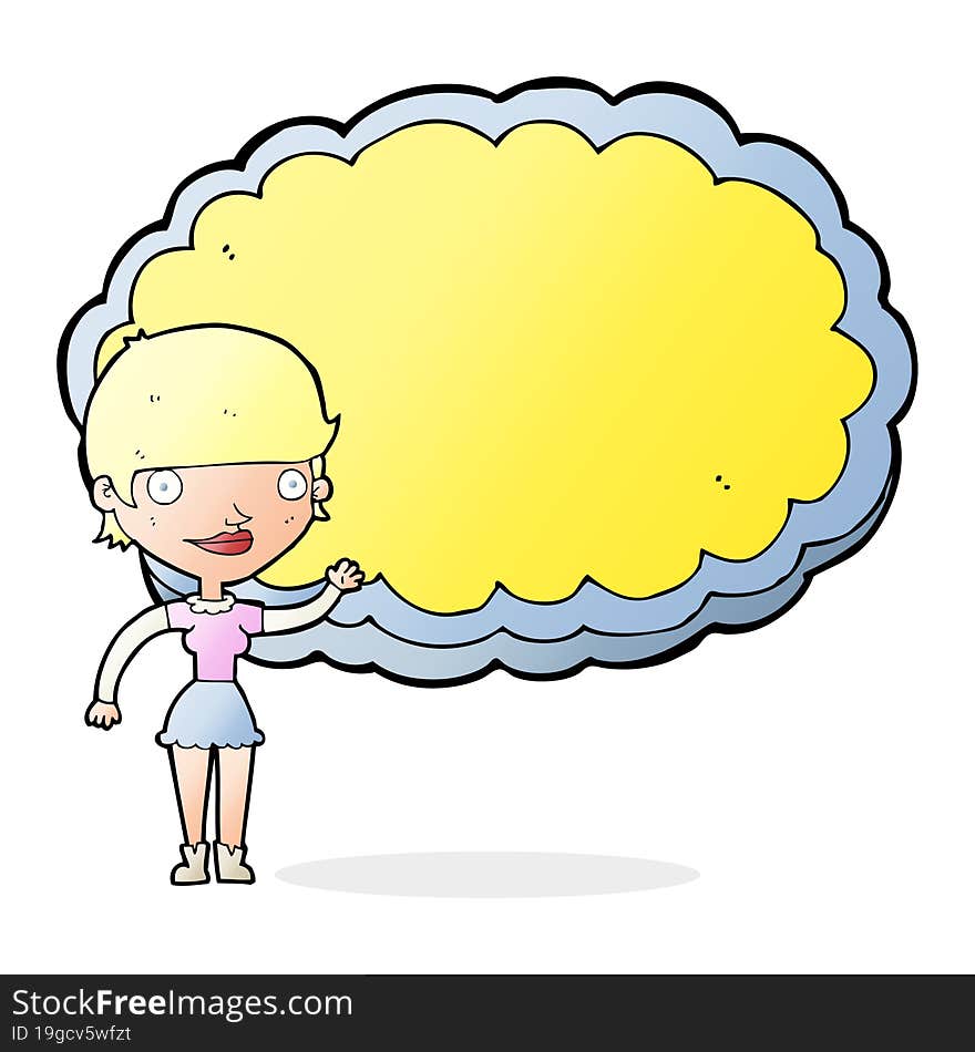 cartoon woman with space text cloud