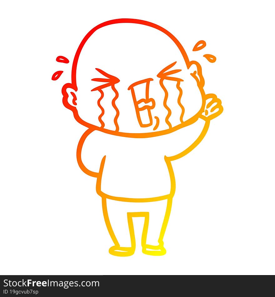 Warm Gradient Line Drawing Cartoon Crying Bald Man