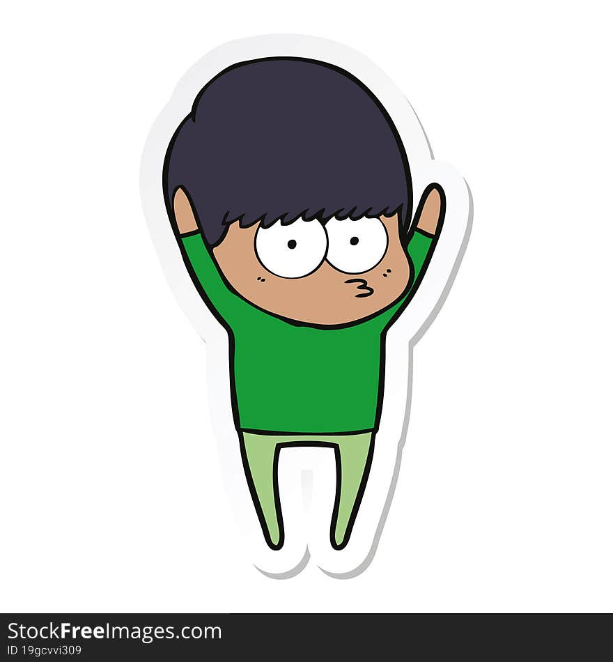 sticker of a stretching cartoon boy