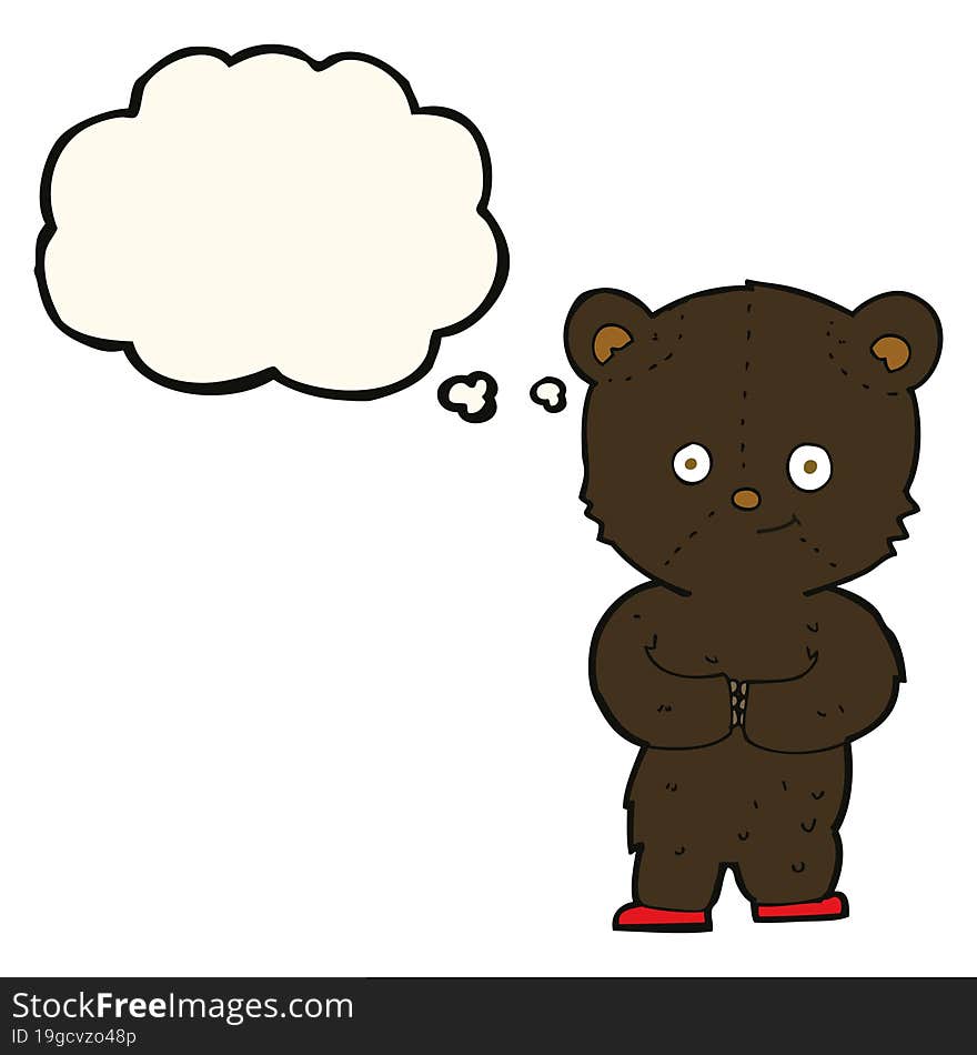 cartoon teddy black bear cub with thought bubble