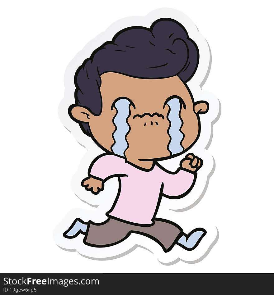 sticker of a cartoon man crying