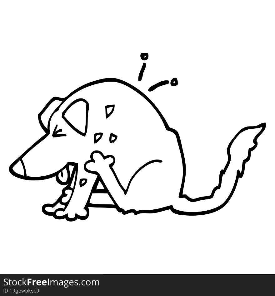 black and white cartoon dog scratching