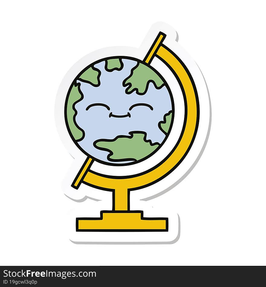 Sticker Of A Cute Cartoon Globe Of The World