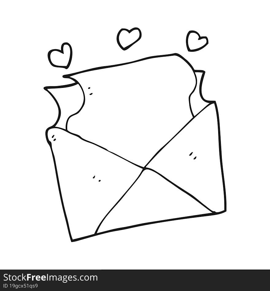 freehand drawn black and white cartoon love letter