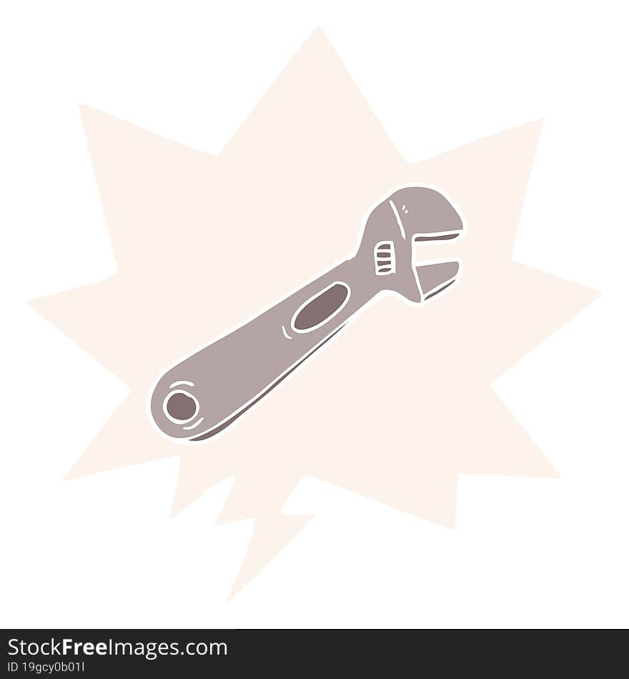 Cartoon Spanner And Speech Bubble In Retro Style