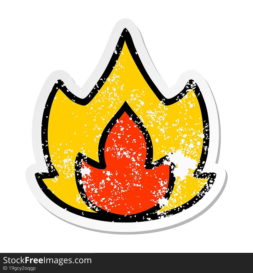 distressed sticker of a cute cartoon fire