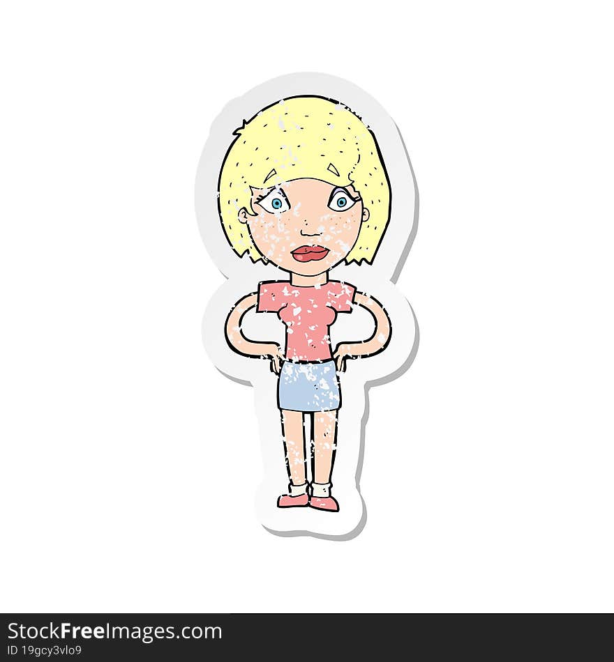 retro distressed sticker of a cartoon worried woman