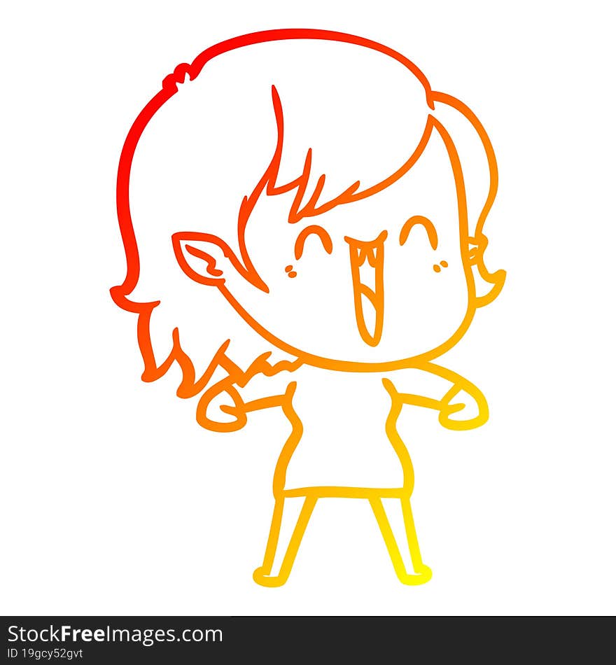 warm gradient line drawing cute cartoon happy vampire girl