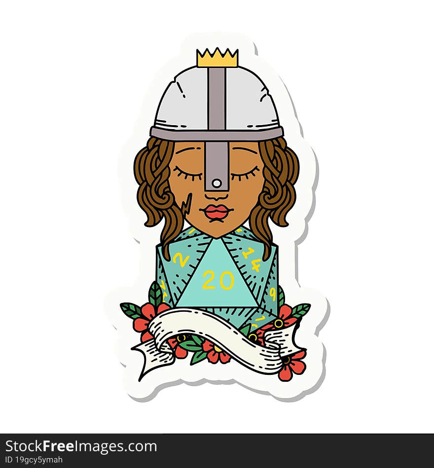 human fighter with natural twenty dice roll sticker