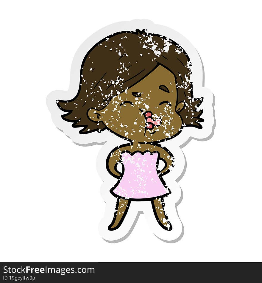 distressed sticker of a cartoon girl pulling face