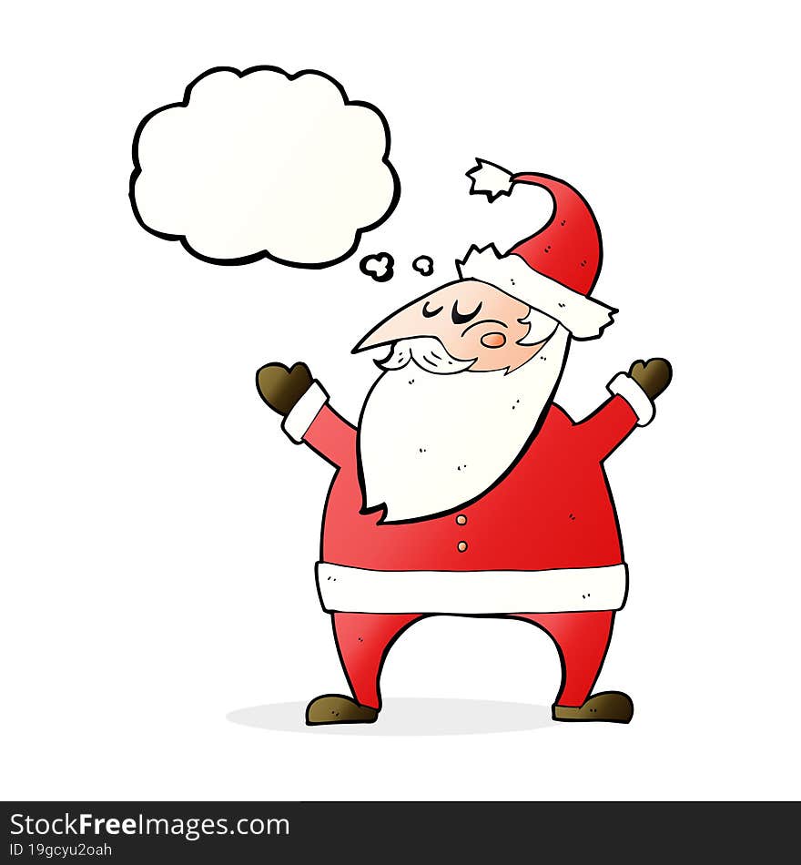 cartoon santa claus with thought bubble