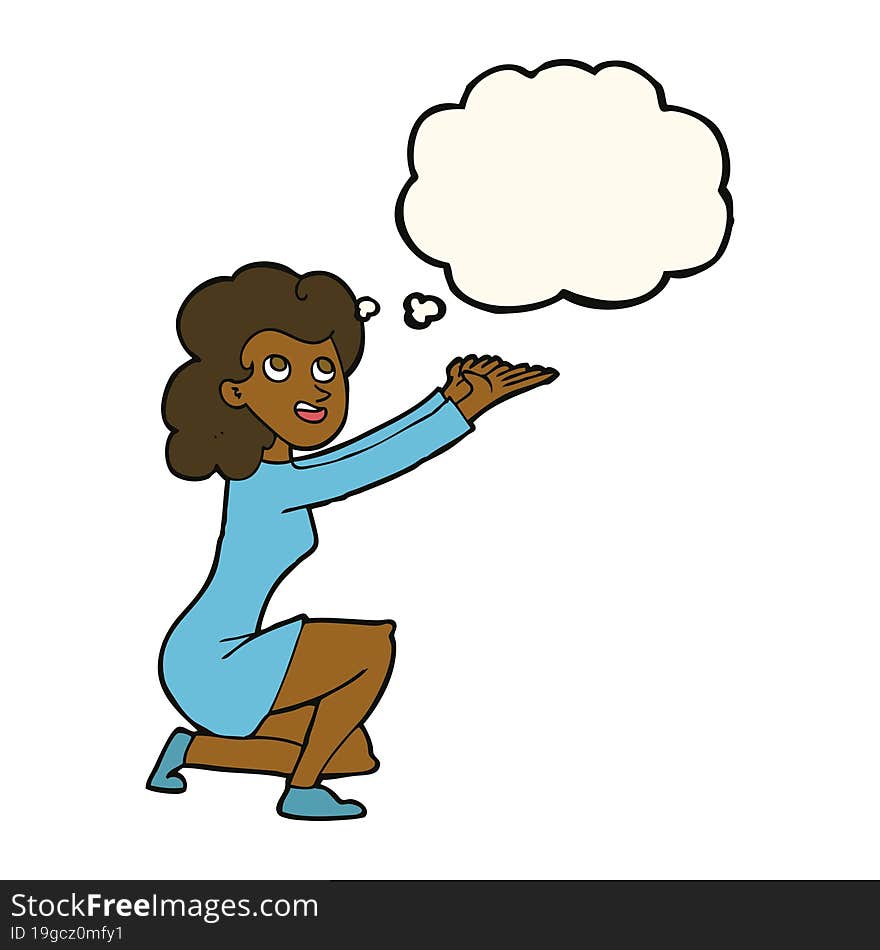 Cartoon Woman Presentation Gesture With Thought Bubble