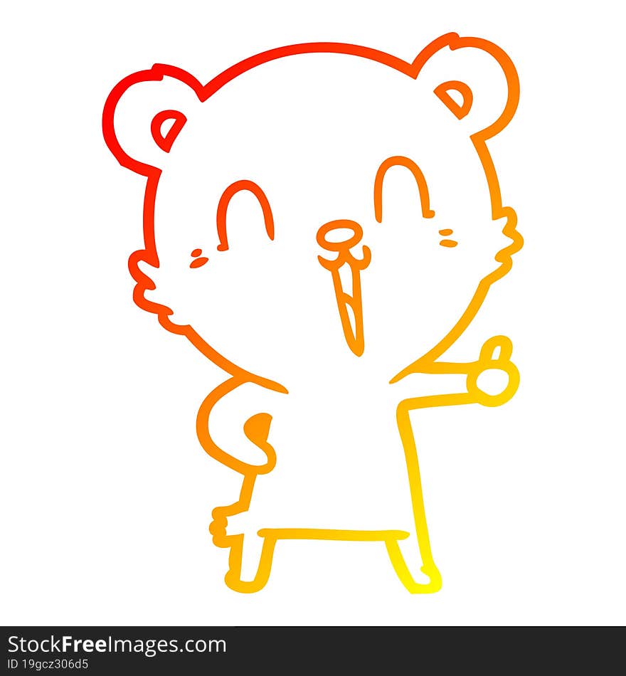 warm gradient line drawing of a happy laughing cartoon bear