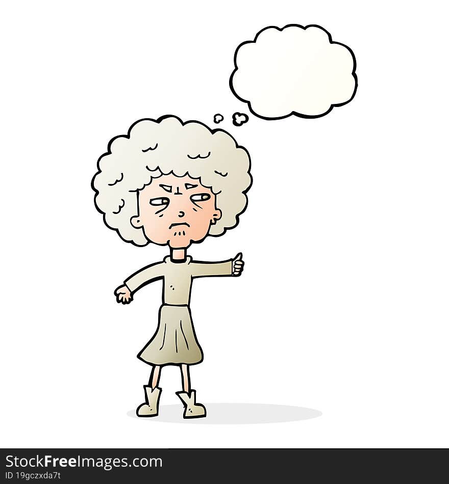 Cartoon Annoyed Old Woman With Thought Bubble