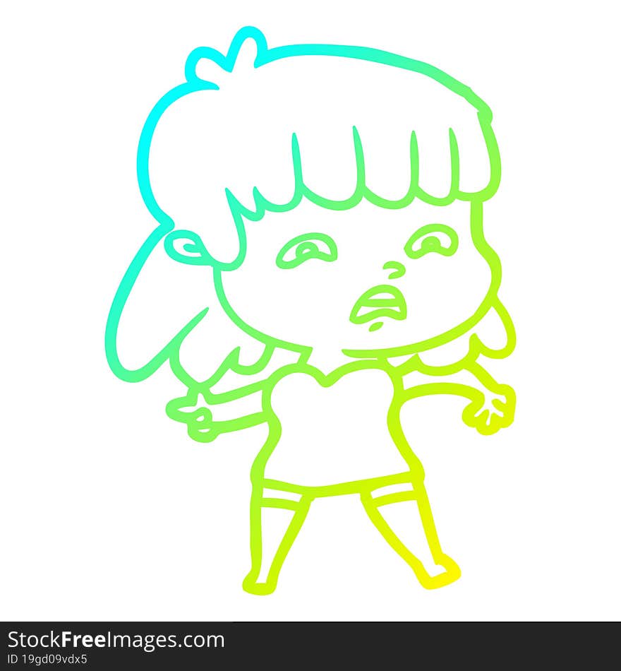 Cold Gradient Line Drawing Cartoon Worried Woman