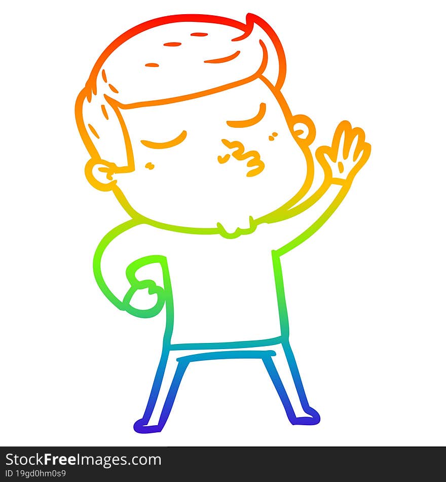 rainbow gradient line drawing of a cartoon model guy pouting