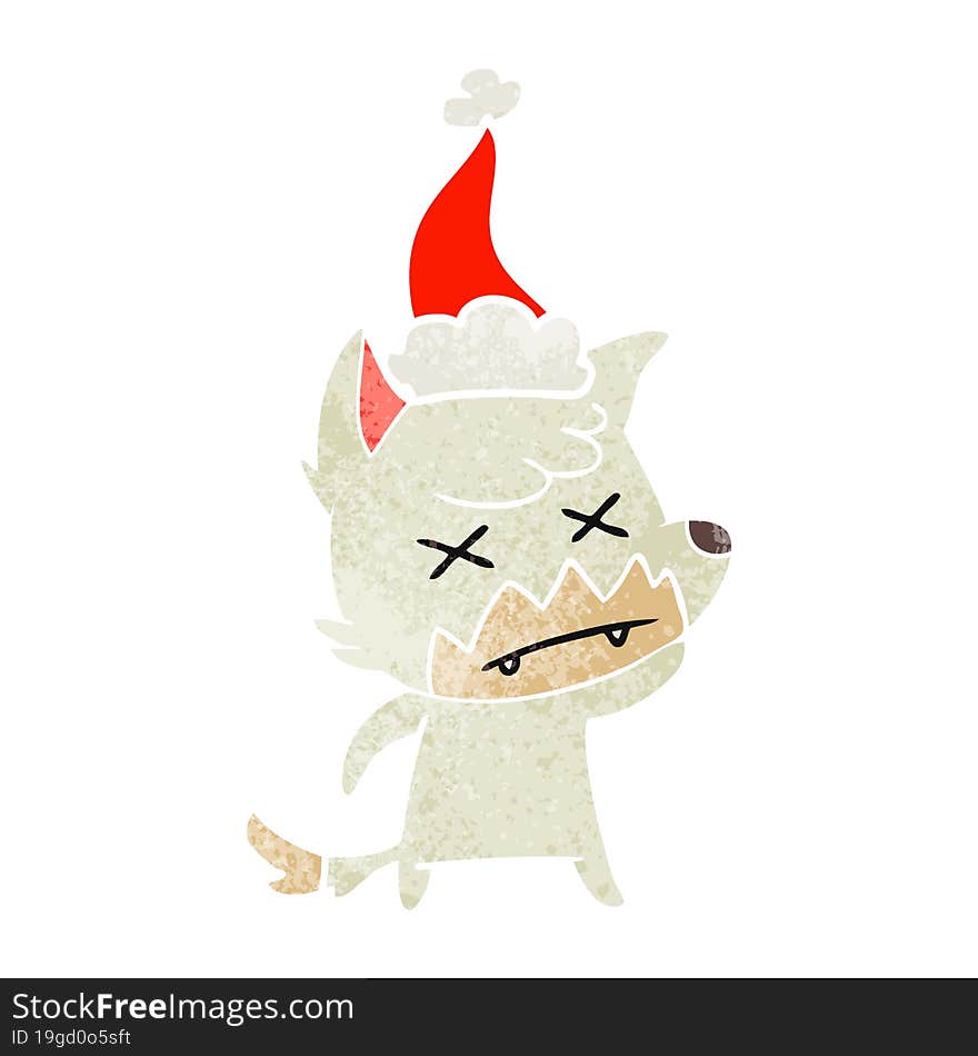 retro cartoon of a dead fox wearing santa hat