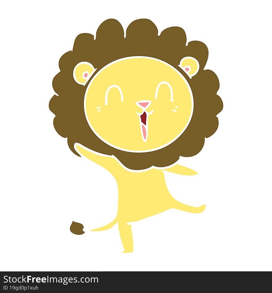 laughing lion flat color style cartoon