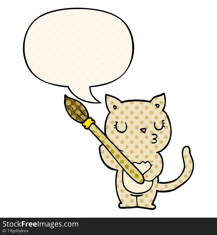 cute cartoon cat with speech bubble in comic book style