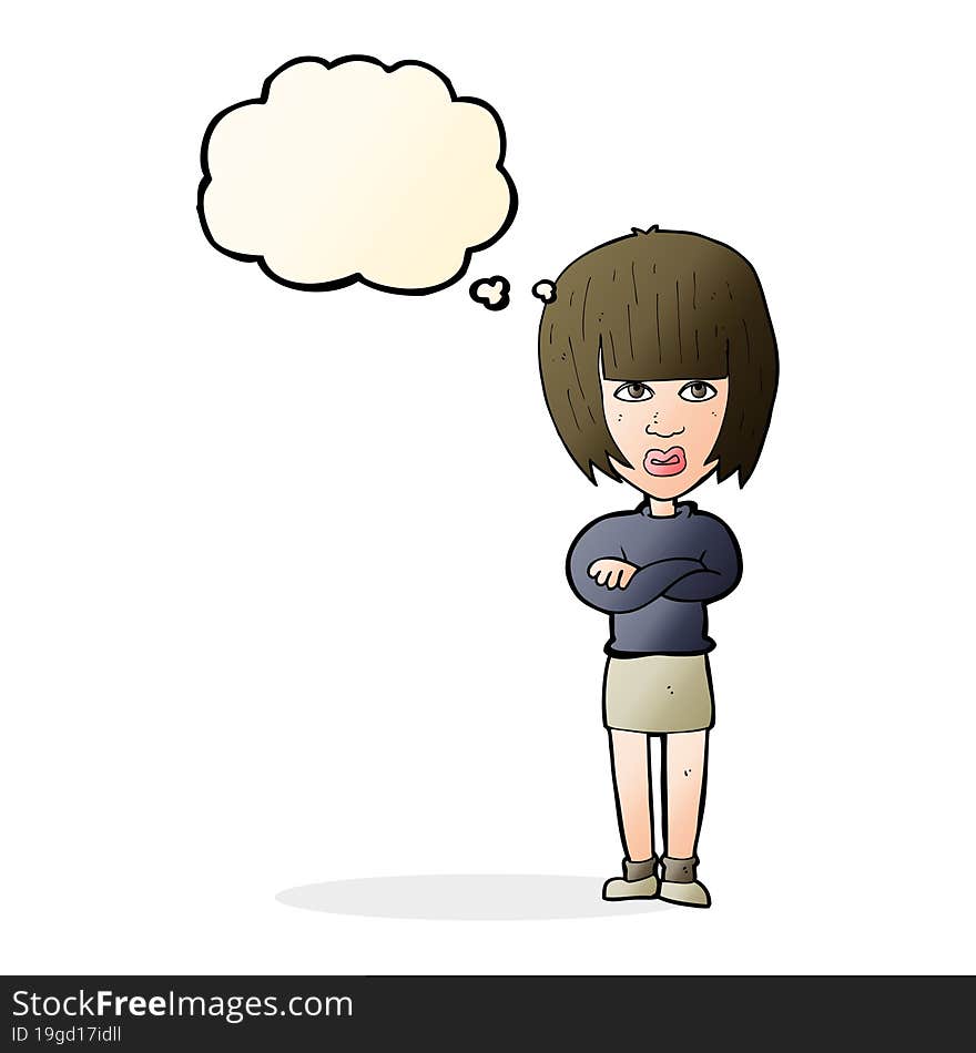 cartoon annoyed woman with thought bubble