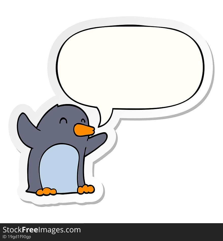 cartoon excited penguin and speech bubble sticker