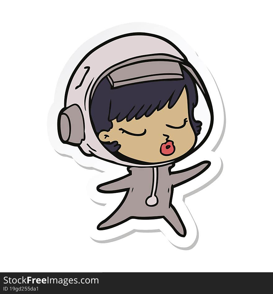 sticker of a cartoon pretty astronaut girl