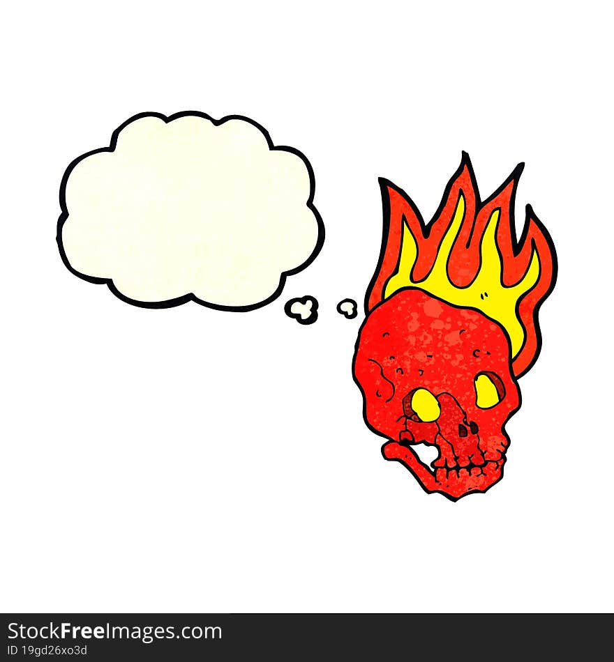 cartoon flaming skull with thought bubble