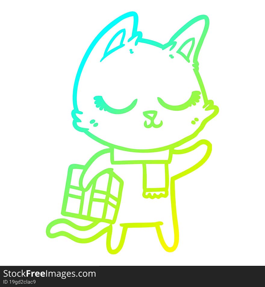 cold gradient line drawing calm cartoon cat