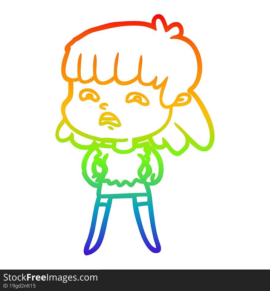 rainbow gradient line drawing cartoon worried woman