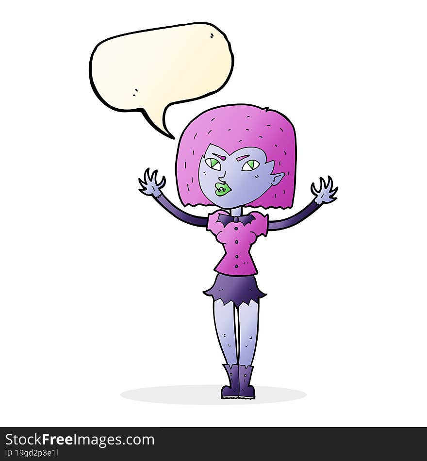 cartoon vampire girl with speech bubble