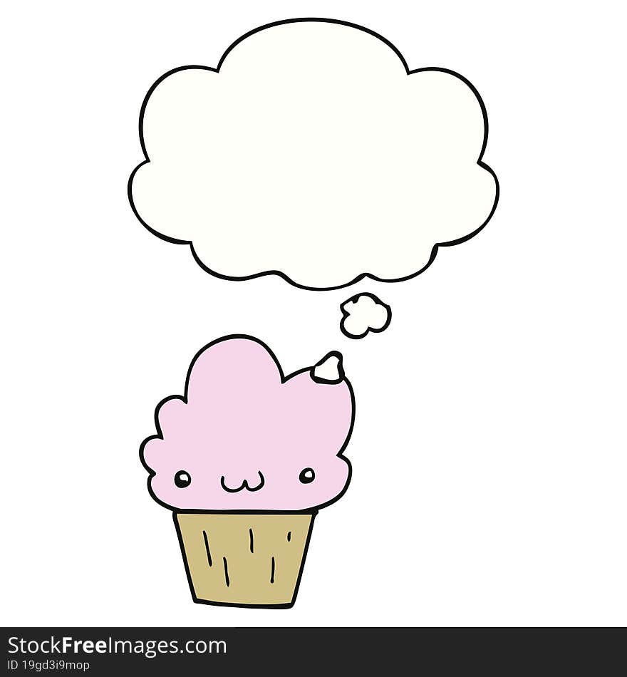 Cartoon Cupcake With Face And Thought Bubble