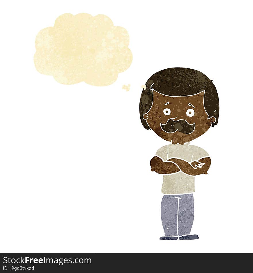 cartoon manly mustache man with thought bubble