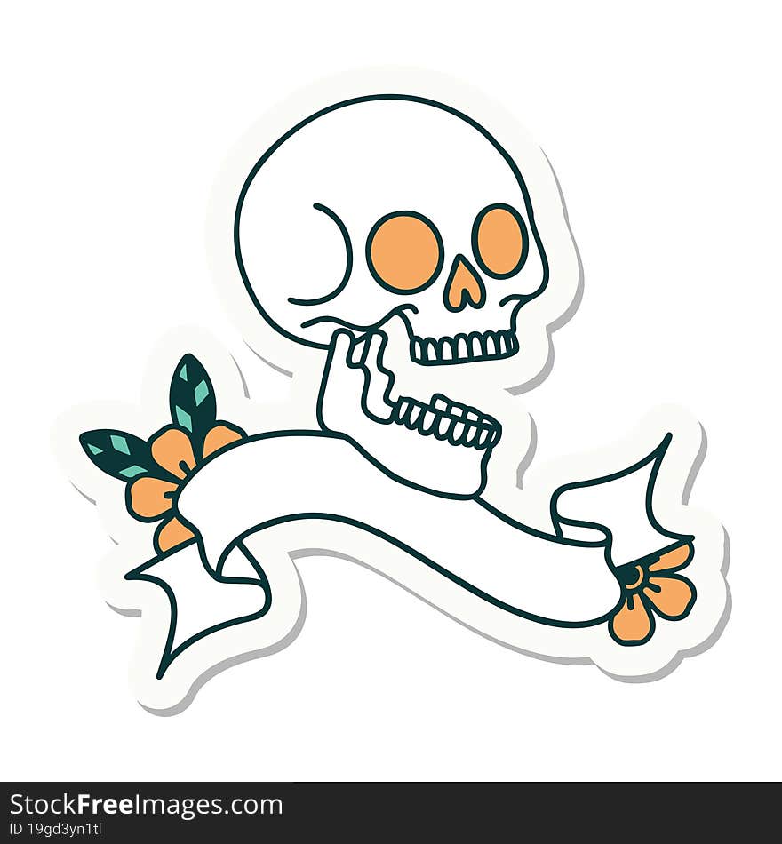 tattoo sticker with banner of a skull