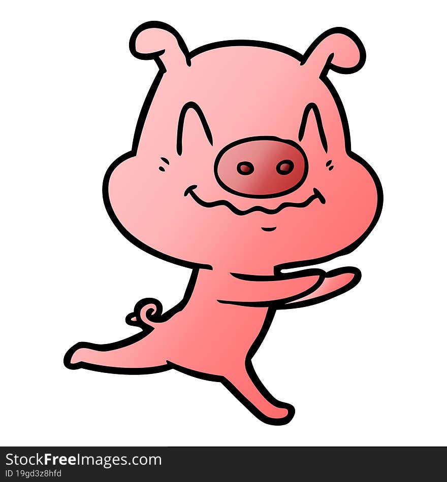 nervous cartoon pig running. nervous cartoon pig running