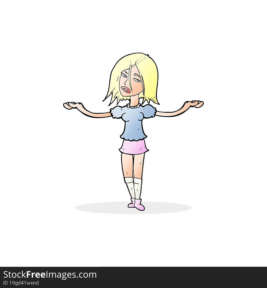 cartoon woman shrugging shoulders