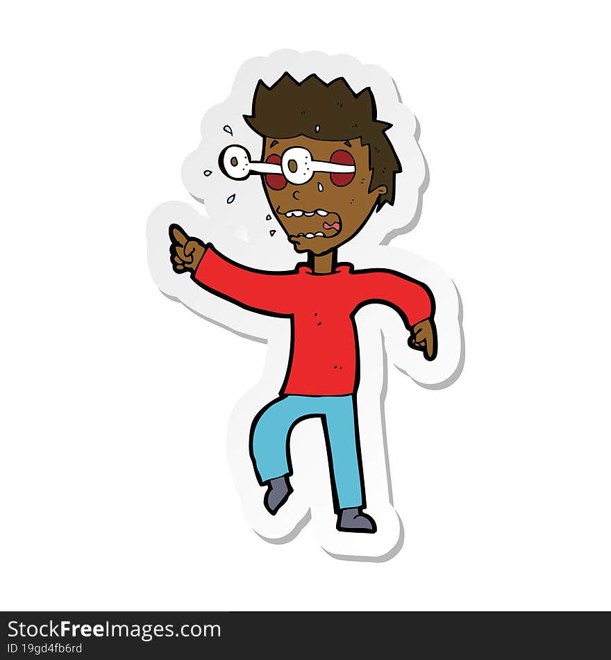 Sticker Of A Cartoon Man With Popping Out Eyes