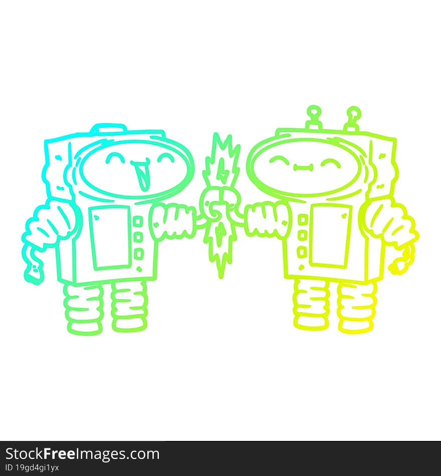 Cold Gradient Line Drawing Cartoon Robots Connecting