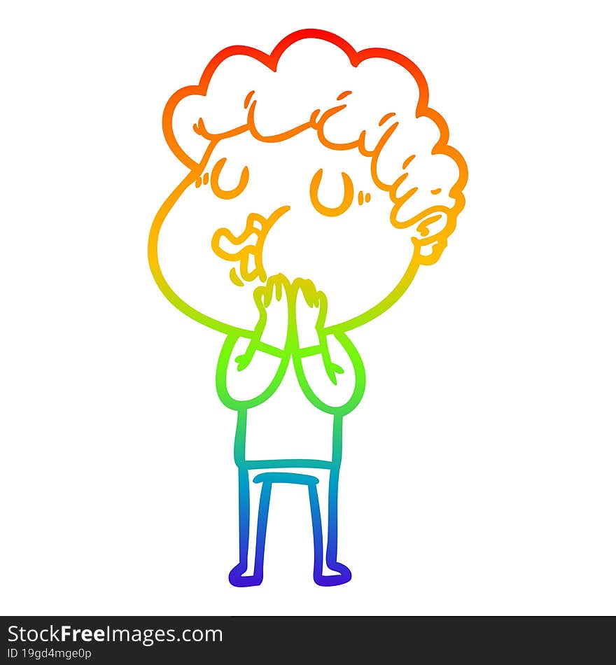 Rainbow Gradient Line Drawing Cartoon Man Singing