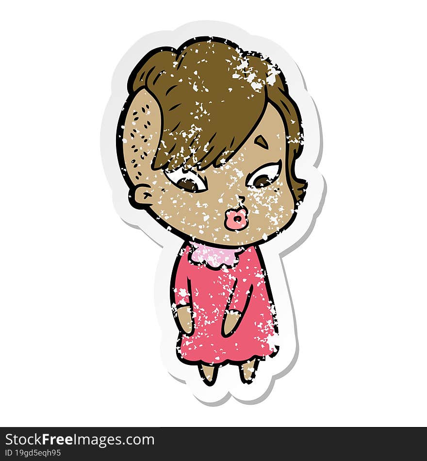 distressed sticker of a cartoon surprised girl