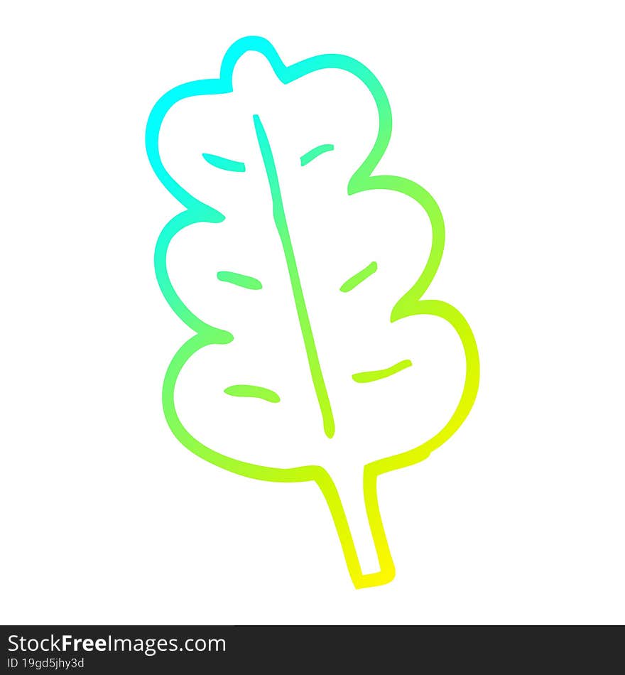 cold gradient line drawing of a cartoon oak leaf