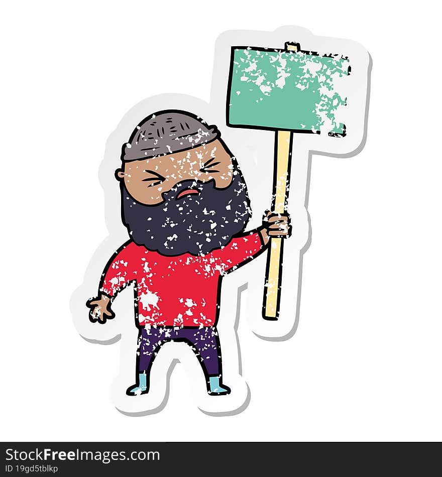 distressed sticker of a cartoon man with beard