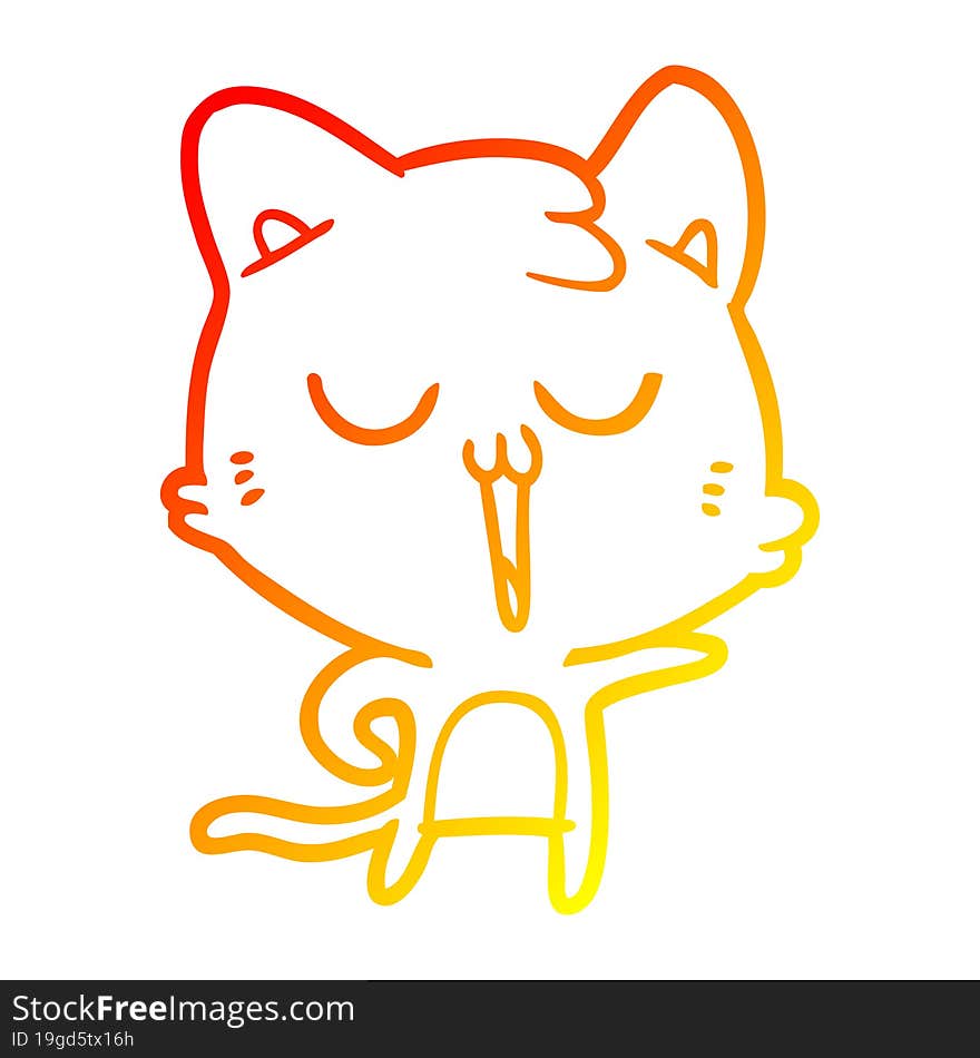 warm gradient line drawing cartoon cat singing