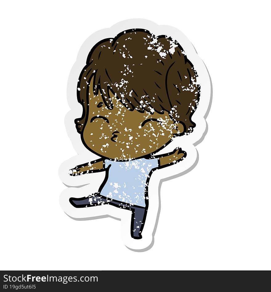 Distressed Sticker Of A Cartoon Woman Thinking