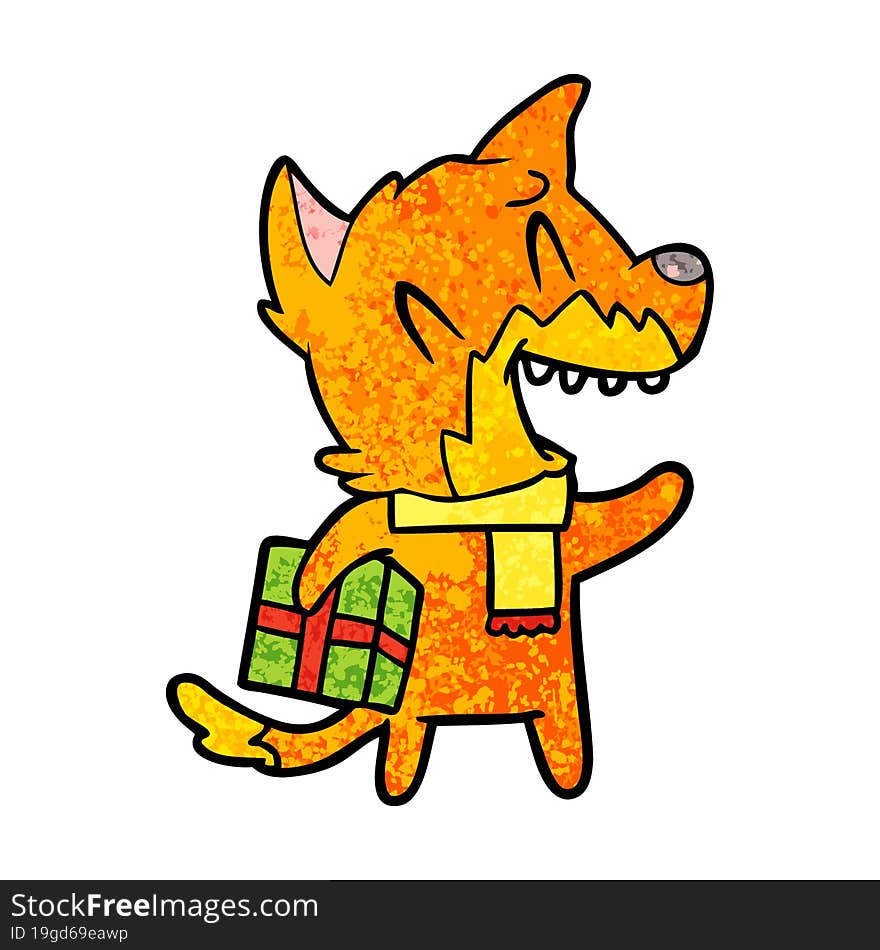 fox cartoon character with present. fox cartoon character with present