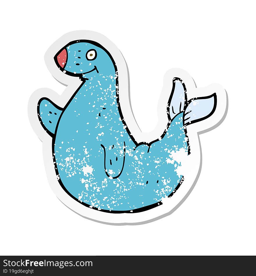 Retro Distressed Sticker Of A Cartoon Seal