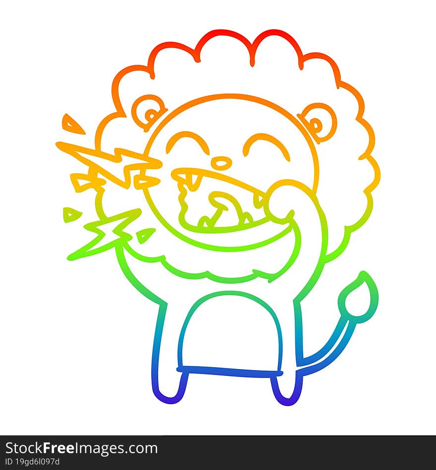 Rainbow Gradient Line Drawing Cartoon Roaring Lion