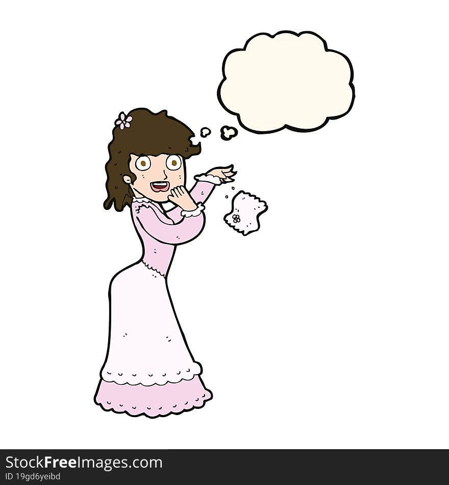 Cartoon Victorian Woman Dropping Handkerchief With Thought Bubble