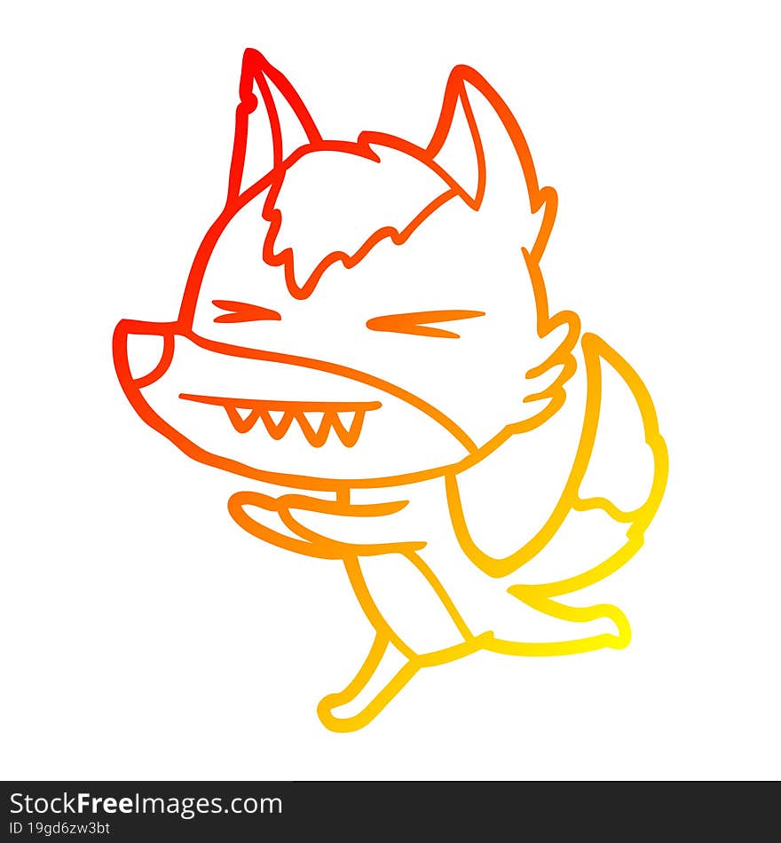 warm gradient line drawing angry wolf running