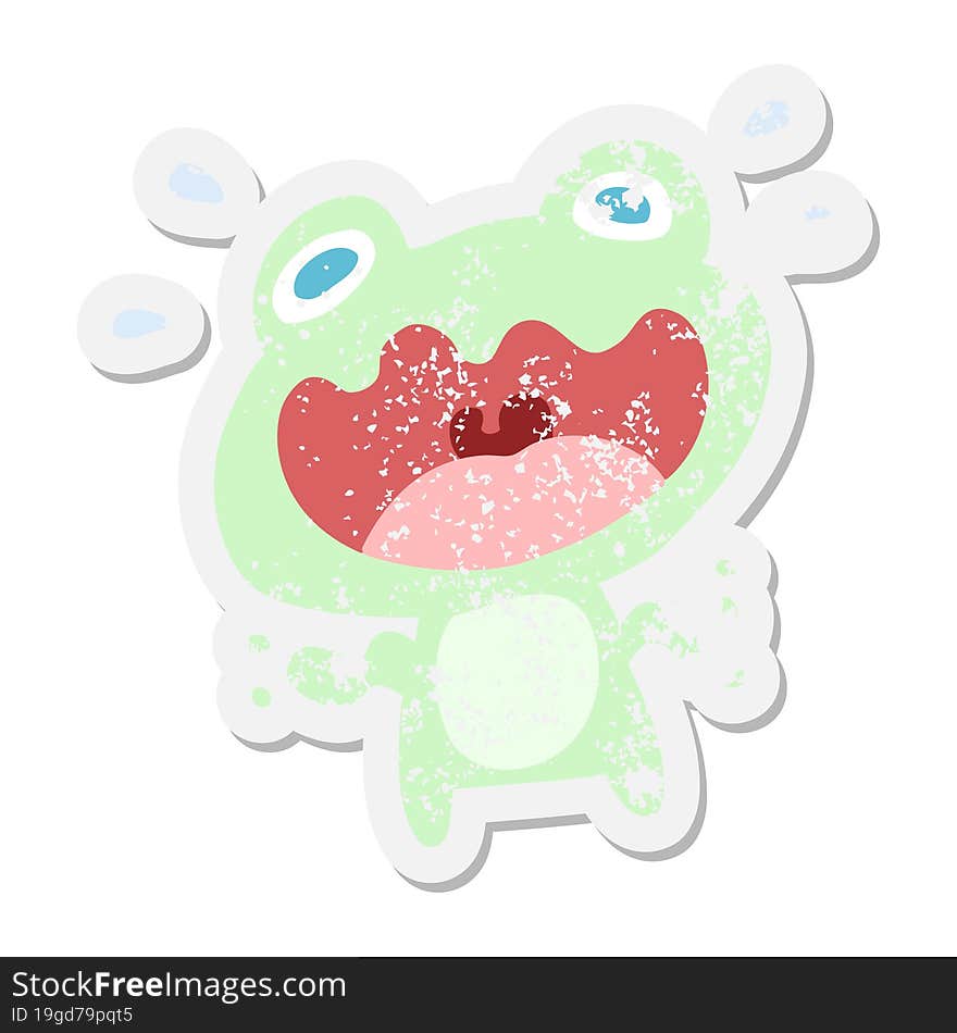 cartoon frog frightened grunge sticker